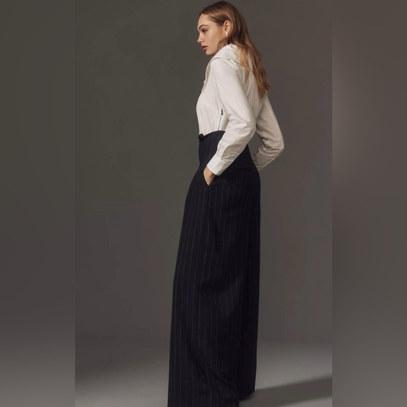 Anthropologie Maeve Corseted Shirting Twofer Jumpsuit in Black and White - Picture 2 of 5